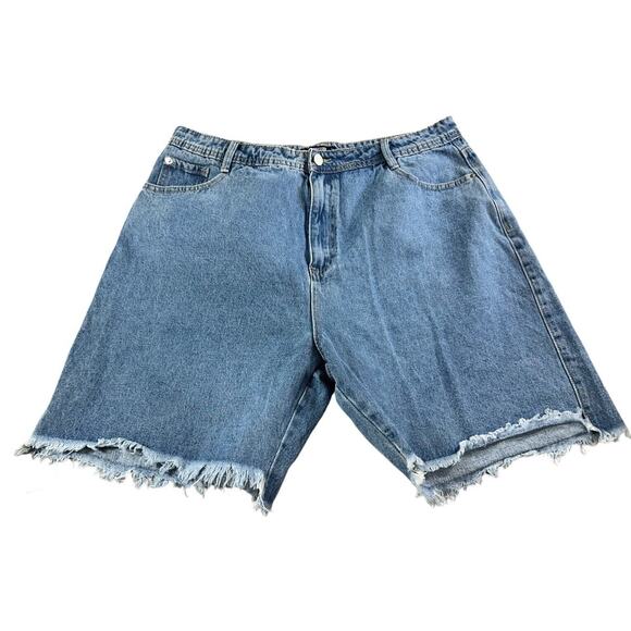 Missguided Plus Frayed Hem Longer Line Denim Shorts Sz 16 Blue Jean Short New - Picture 9 of 9